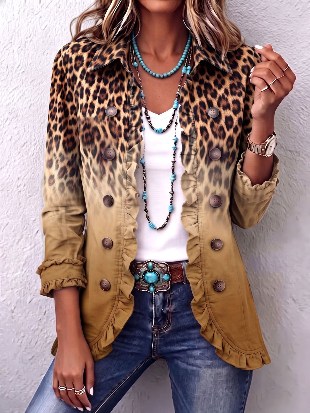 Dominique | Luipaard Ombré Ruches Blazer Jas
